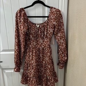 Inspired Hearts Rust and White Floral Dress NWT